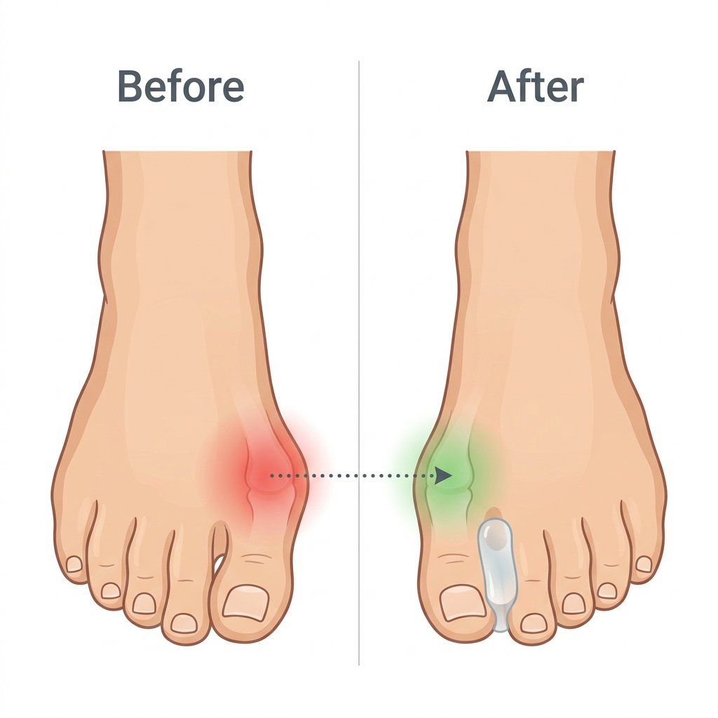 Before and after toe alignment with ComfortStep toe separators